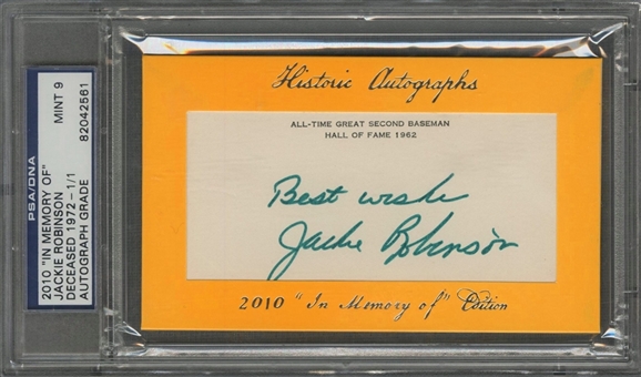 2010 Jackie Robinson Historic Autographs "In Memory Of" Signed Cut "1/1" – PSA/DNA MINT 9
